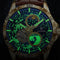 Glenaw rotating earth watch with luminous markers gold case and brown leather strap by Alcom Distribution