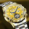 Stylish men's wristwatch with yellow dial, gold and silver metal band by Alcom Distribution