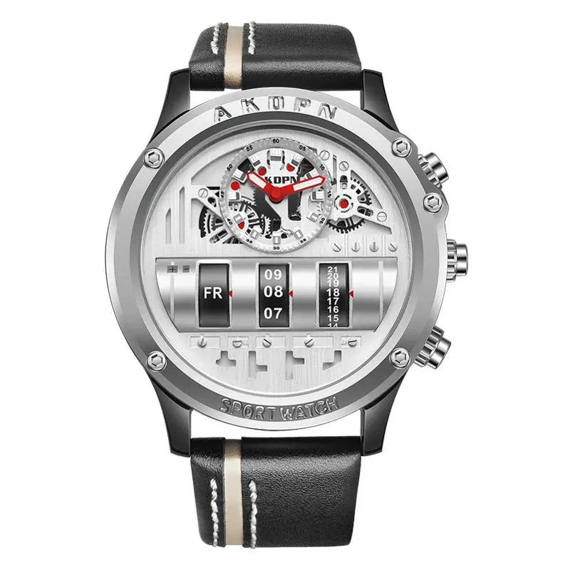 Gorben men's quartz watch with black leather strap and silver mechanical dial by Alcom Distribution