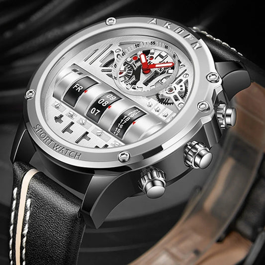 Gorben men's quartz watch by Alcom Distribution with silver dial and black leather strap
