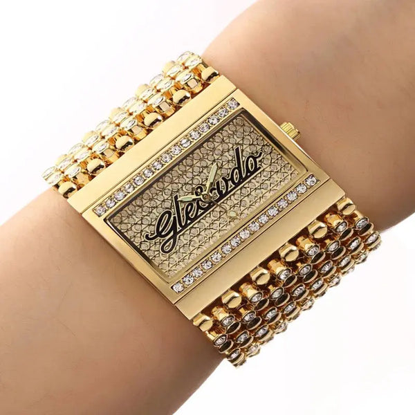 Alcom Distribution gold crystal rectangular bracelet quartz analog women's watch