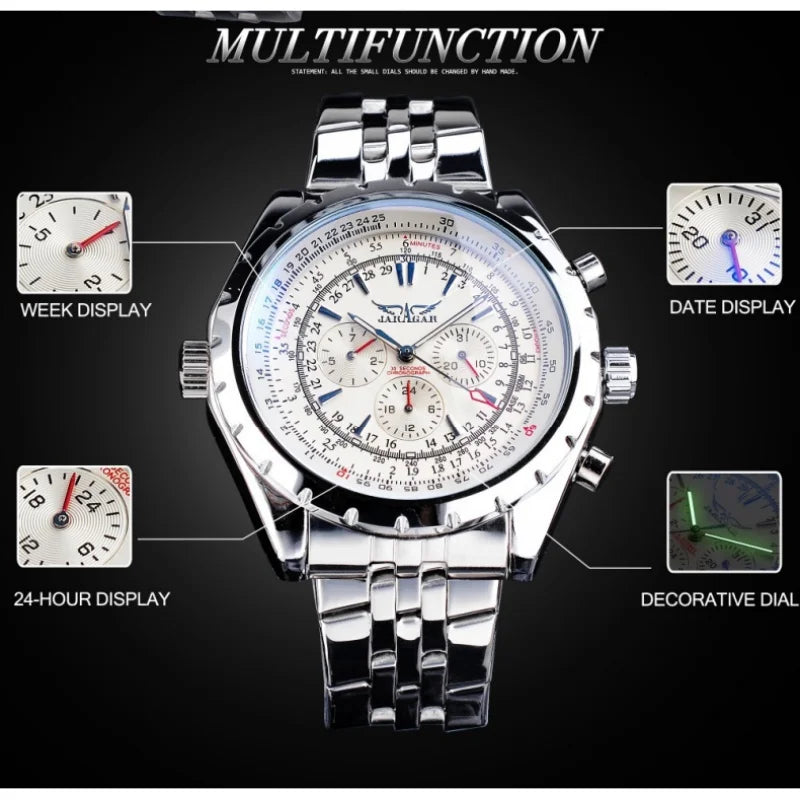 Alcom Distribution men's mechanical fashion watch with week display date display and 24 hour display