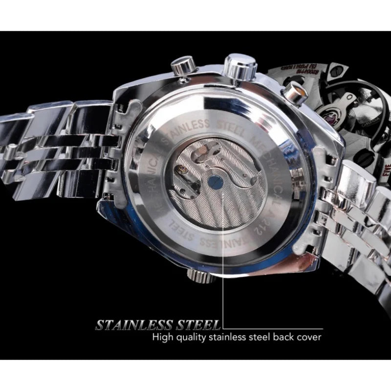Men's mechanical fashion watch with stainless steel back cover and visible mechanical movement by Alcom Distribution