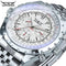 Men's mechanical fashion watch with silver stainless steel band and detailed white dial by Alcom Distribution