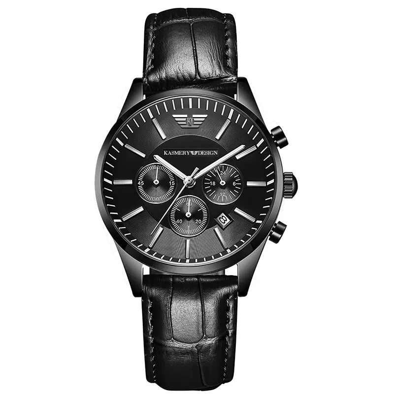 Waterproof luxury watch for men with black leather strap and chronograph dial by Alcom Distribution
