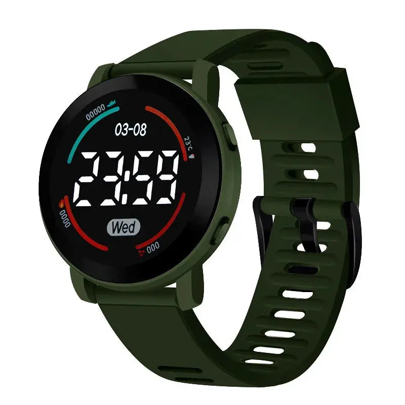 Alcom Distribution LED kids watch waterproof with digital display and green adjustable strap