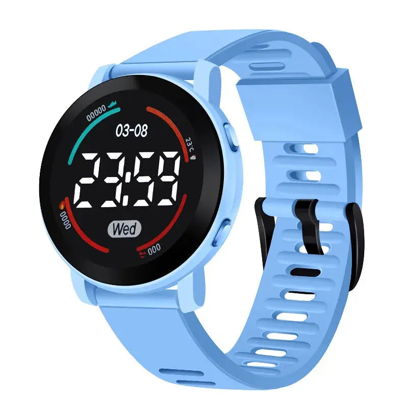 Blue LED kids watch waterproof with digital display and adjustable silicone strap by Alcom Distribution