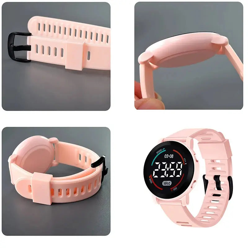 Alcom Distribution LED kids watch waterproof in pink with adjustable strap and digital display