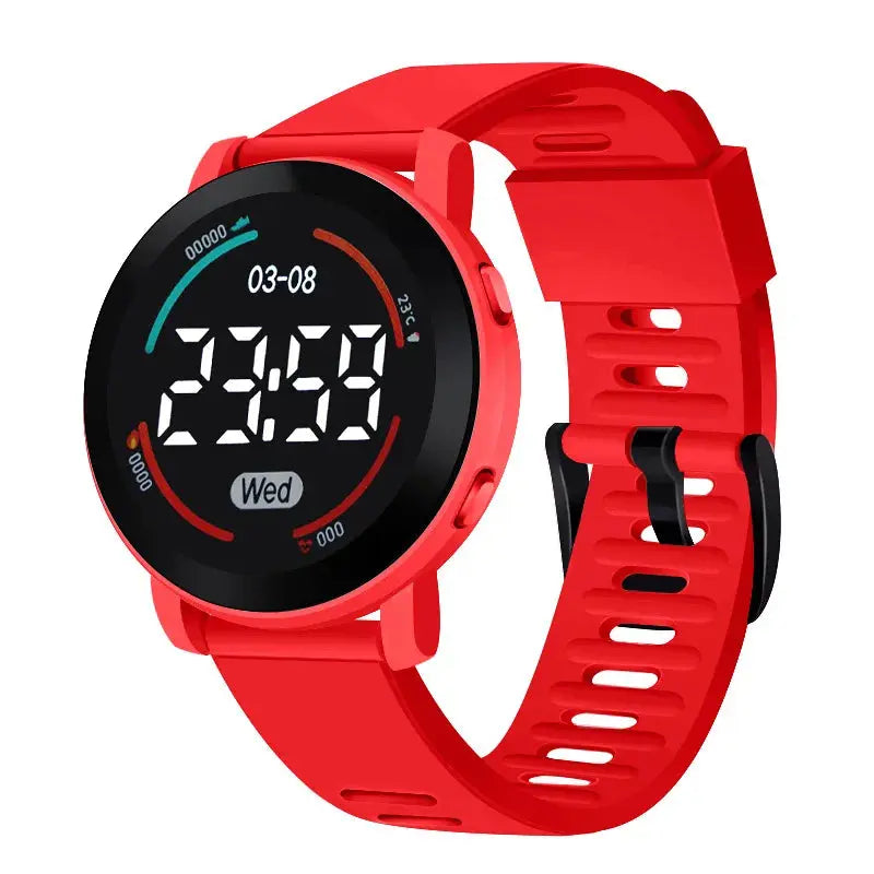 Alcom Distribution red LED kids watch waterproof with digital display and adjustable silicone strap