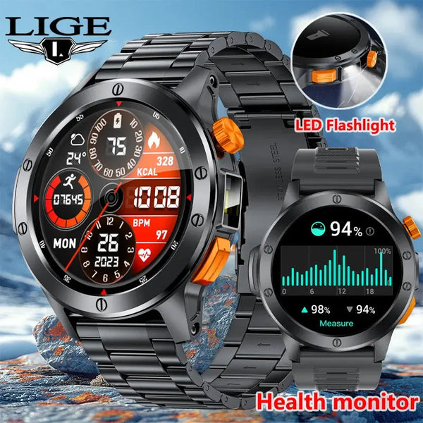 LIGE flashlight smartwatch for men featuring LED flashlight and health monitor functions