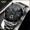 LIGE smart business watch with black stainless steel band and multifunctional digital analog display