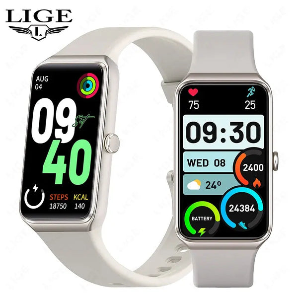 LIGE Smartwatch 2025 fitness tracker with white band showing activity and health stats