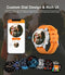 LIGE tactical smartwatch with custom dial design and rich UI displayed on orange strap watch and smartphone app