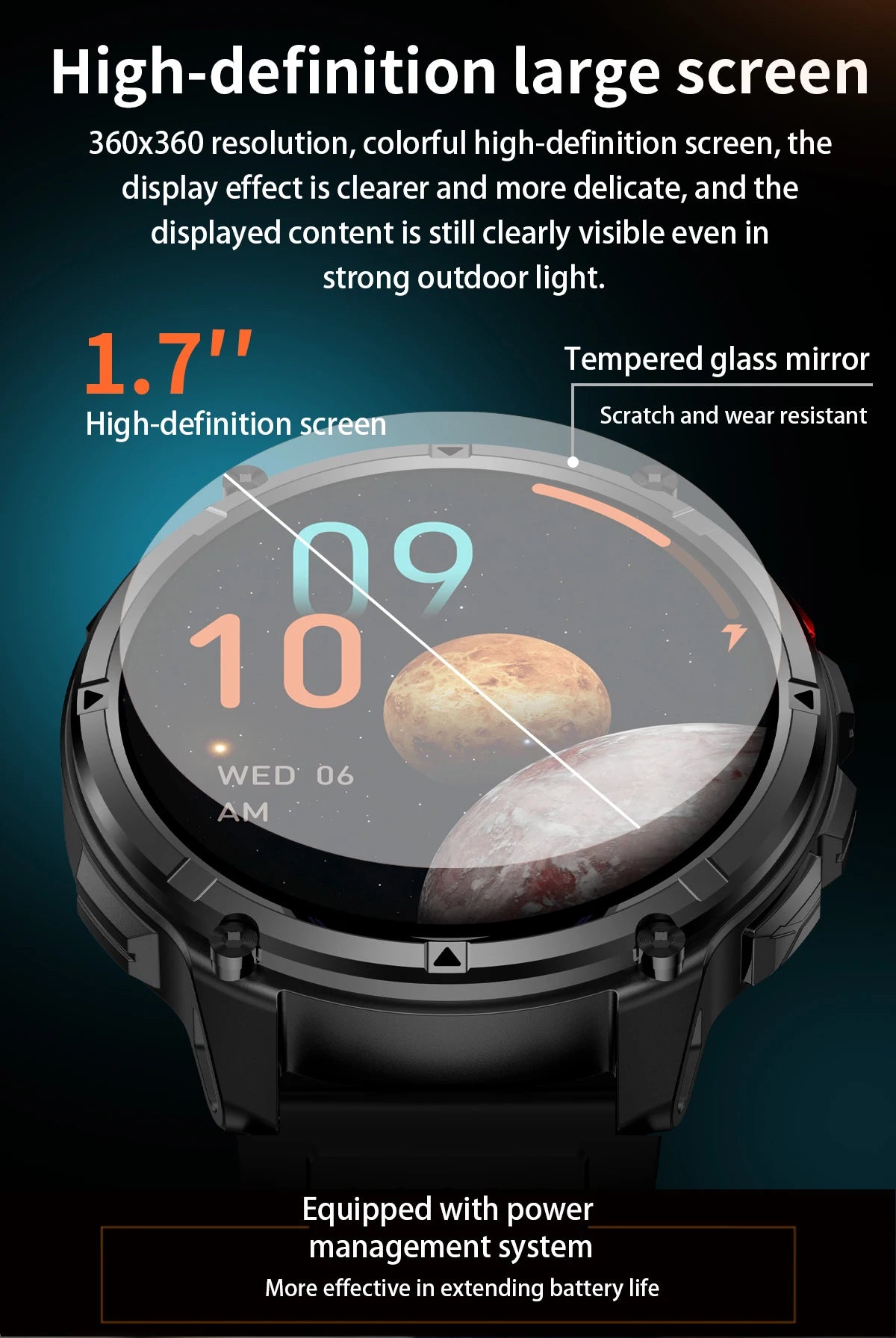 LIGE waterproof smartwatch IP68 with a 1.7-inch high-definition screen for outdoor visibility