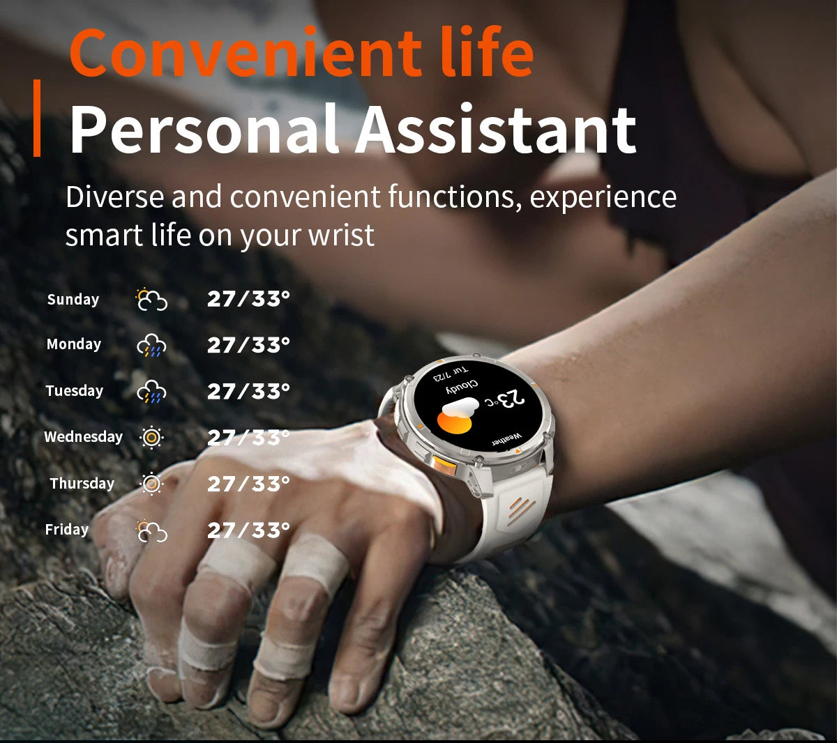 LIGE waterproof smartwatch IP68 displayed on wrist with weather forecast and smart features for daily convenience