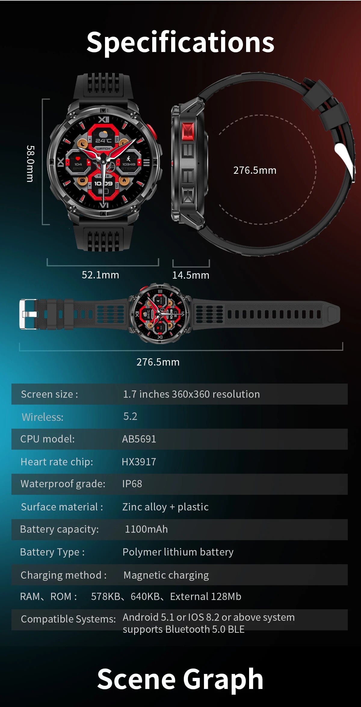 LIGE waterproof smartwatch IP68 with sleek design, touchscreen, and advanced health tracking features