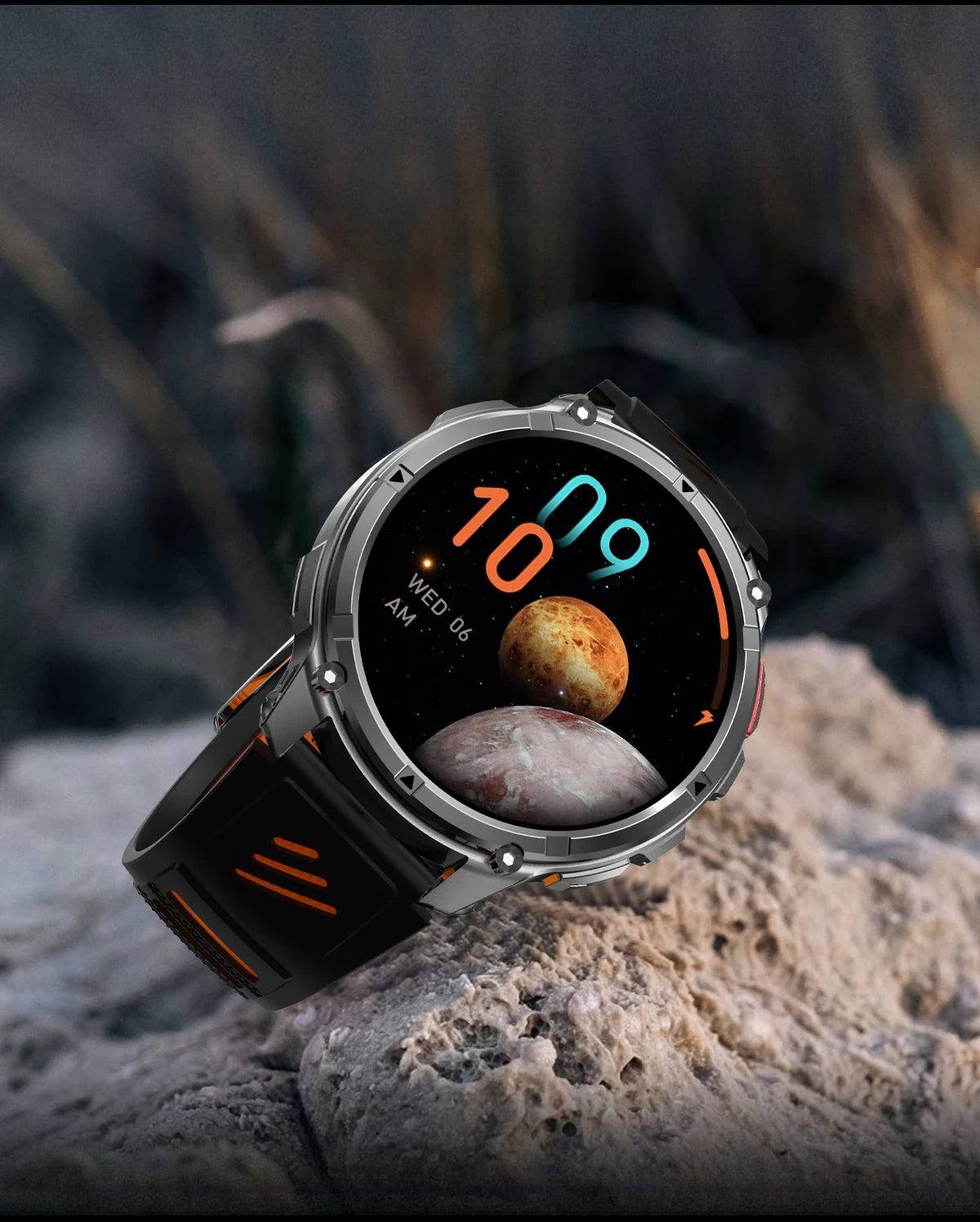 LIGE waterproof smartwatch IP68 with a space-themed display and durable black strap
