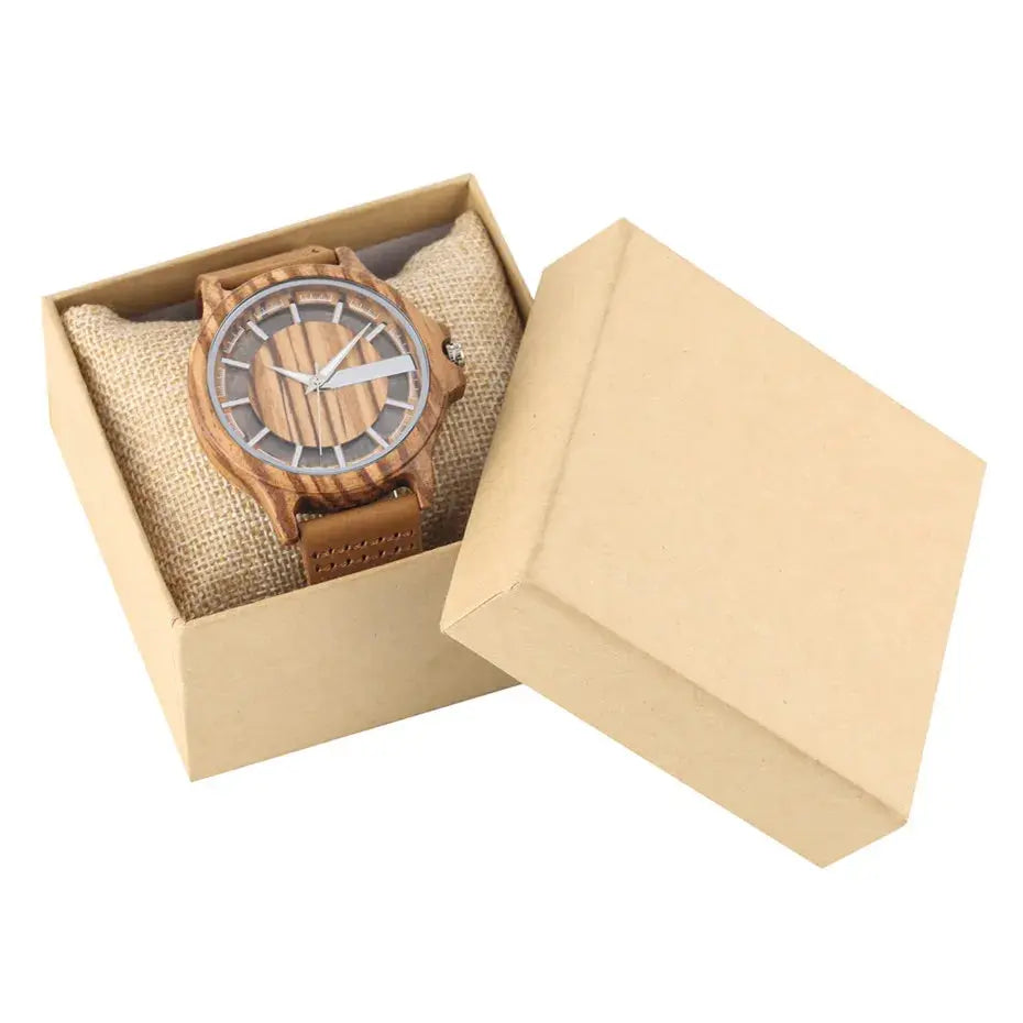 Alcom Distribution luxury transparent watch for men with wooden design in open gift box