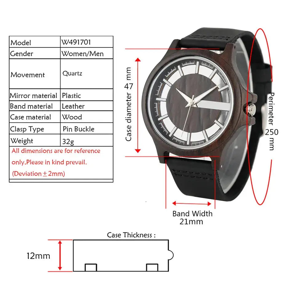 Luxury transparent watch for men with wood case, leather band, and quartz movement by Alcom Distribution