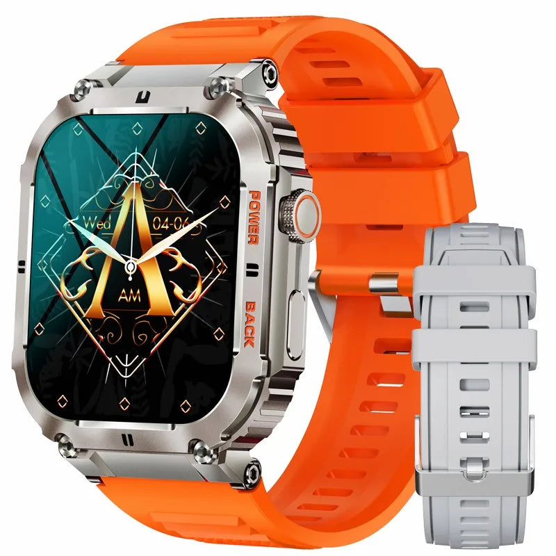 Alcom Distribution military tactical smartwatch rugged with orange band and extra gray strap