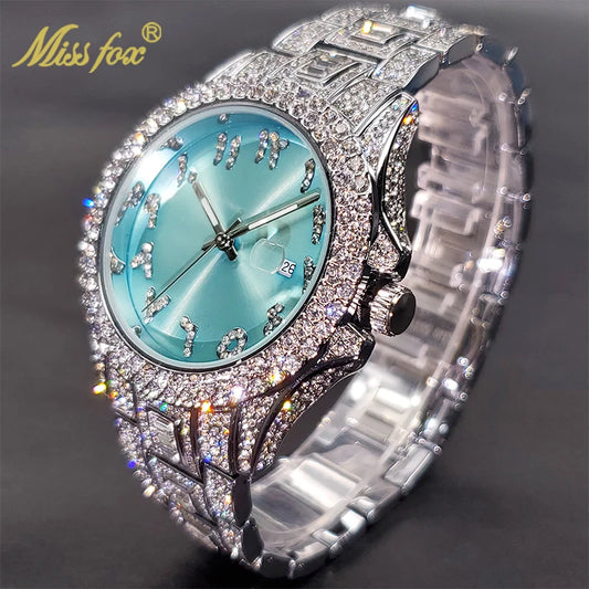 Miss fox diamond-studded watch with turquoise dial and sparkling crystal-encrusted band