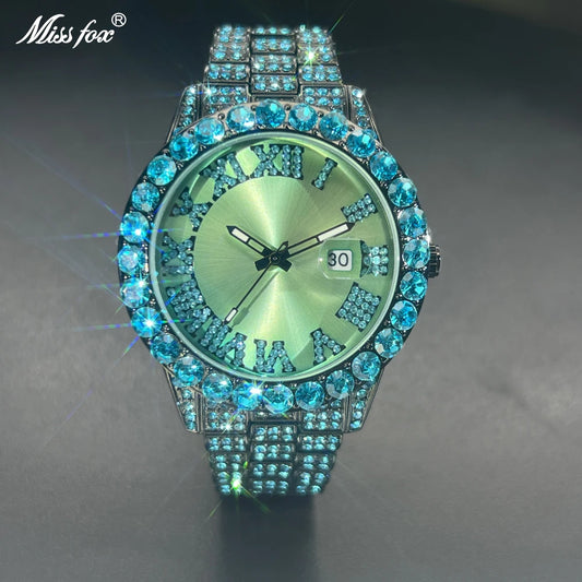 Waterproof quartz men's watch with blue crystal accents and date display by Alcom Distribution