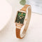Modern rose gold fashion ladies watch with rectangular green dial and mesh bracelet for elegant wear