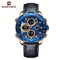 Naviforce leather waterproof watch for men with blue dial and black leather strap