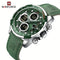 Green leather waterproof watch for men by Alcom Distribution with silver case and digital chronograph