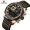 Luminous sports watch for men by Alcom Distribution with rose gold case and black leather strap