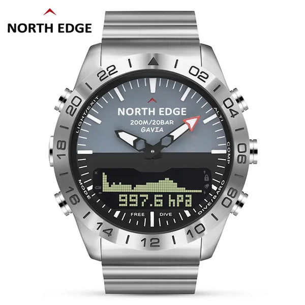 North Edge dive watch with stainless steel band and digital pressure display by Alcom Distribution 