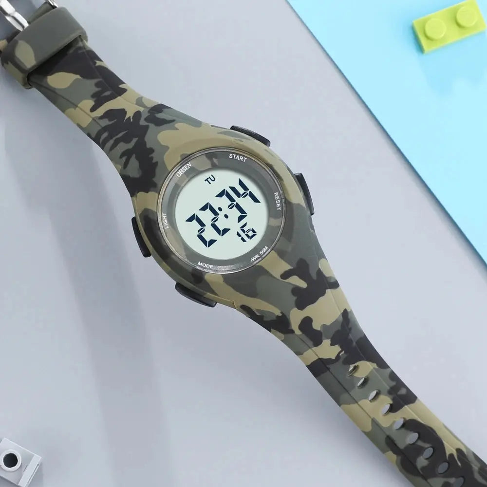 Alcom Distribution kids sport digital watch with camouflage design and digital display