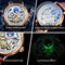 Luxury skeleton watch by Alcom Distribution with deep waterproof, high hardness coated mirror, personalized dial, and luminous effect