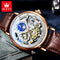Luxury skeleton watch by Alcom Distribution featuring a rose gold case and brown leather strap