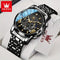 OLEVS waterproof quartz watch with black metal band and gold accents by Alcom Distribution