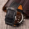Luxury multi time zone watch with black leather strap and silver buckle by Alcom Distribution