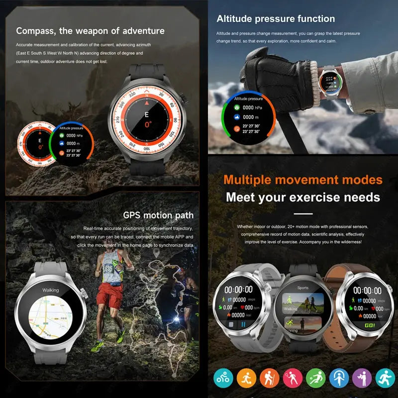Alcom Distribution outdoor GPS smartwatch with compass, altitude pressure, and multiple movement modes for exercise