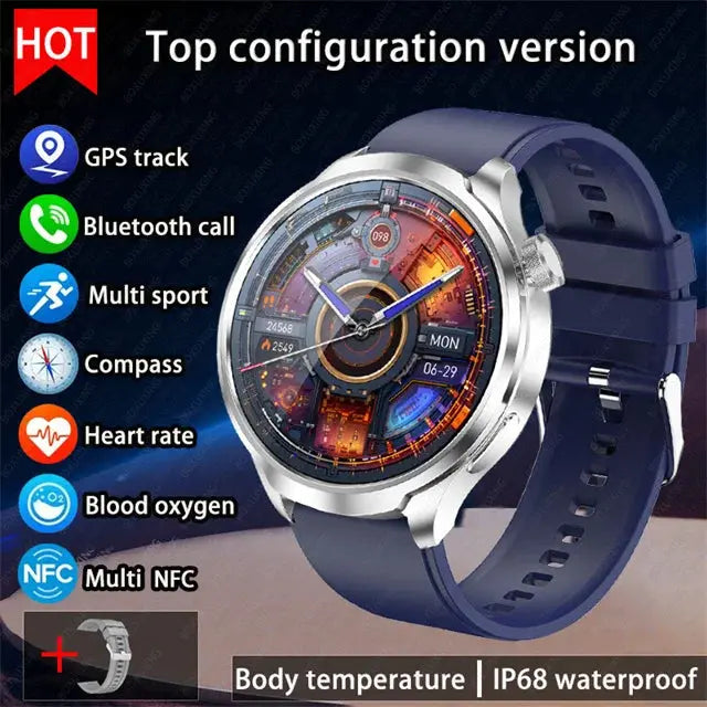 Alcom Distribution outdoor GPS smartwatch with blue strap featuring GPS track heart rate and blood oxygen monitoring