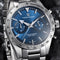 Stylish silver-tone luxury moon phase watch for men with blue dial and chronograph features