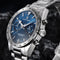 Luxury moon phase watch for men with a blue dial and stainless steel chronograph design