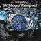 Fashionable men's luxury watch with blue dial and silver stainless steel band waterproof for rain and washing