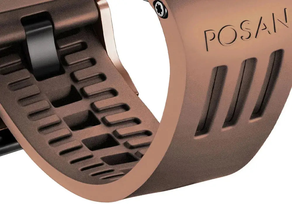 Close-up of brown watch strap buckle for Timascus automatic watch 