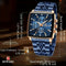 Men's blue rectangular watch with gold accents and stainless steel band by Alcom Distribution