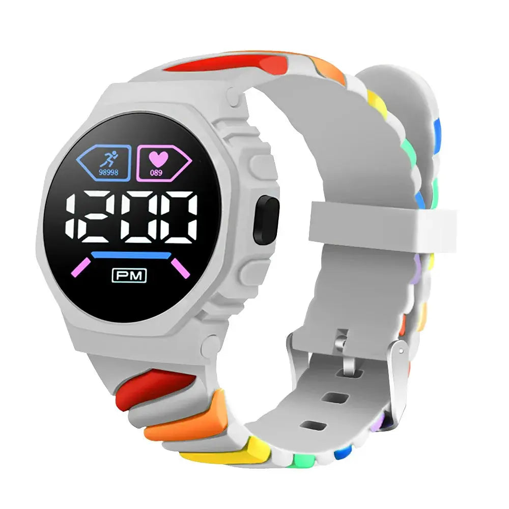 Silicone rainbow watch for children with digital display and multicolor strap by Alcom Distribution