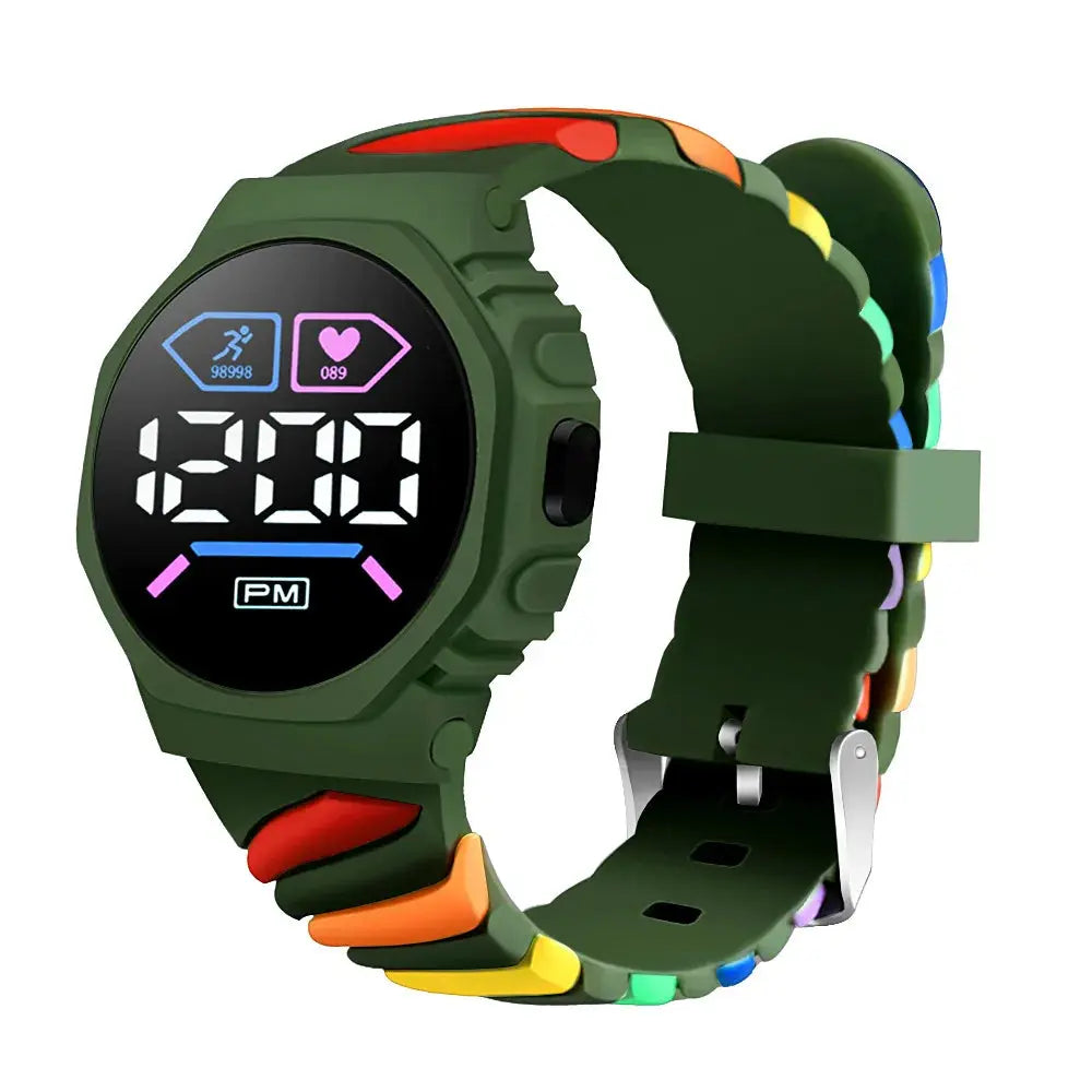 Alcom Distribution silicone rainbow watch for children with digital display and multicolor silicone strap