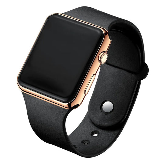 Alcom Distribution rose gold square smartwatch with black silicone band simple fashion digital watch