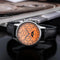 Sugess mechanical chronograph watch with orange dial and black leather strap by Alcom Distribution