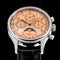 Sugess mechanical chronograph watch with orange dial moon phase and black leather strap