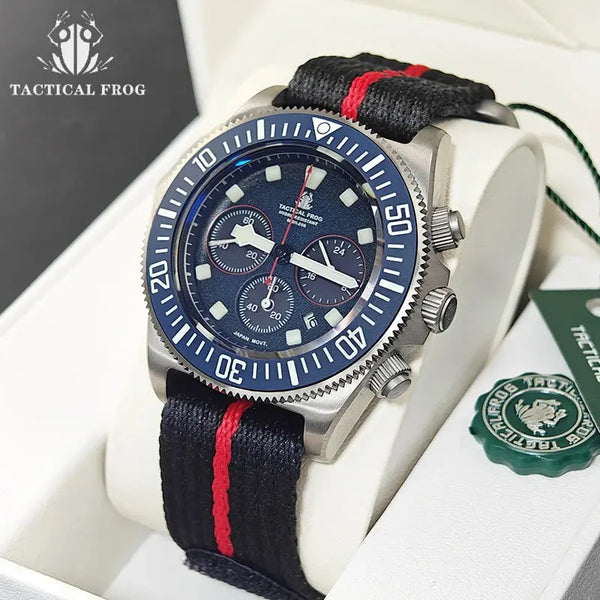 Stylish titanium diving watch with black strap and blue dial for underwater adventures