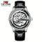 Alcom Distribution luxury skeleton mechanical watch for men Tevise stainless steel case black leather strap